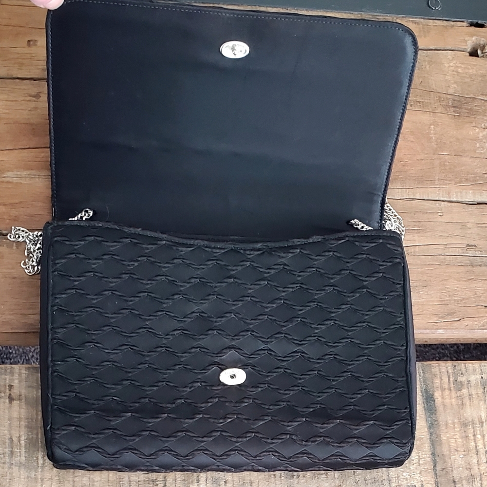 Miss Lewis Vtg Art Deco Black Satin/Textured, Diamond Embellishment Handbag EUC - Picture 7 of 16